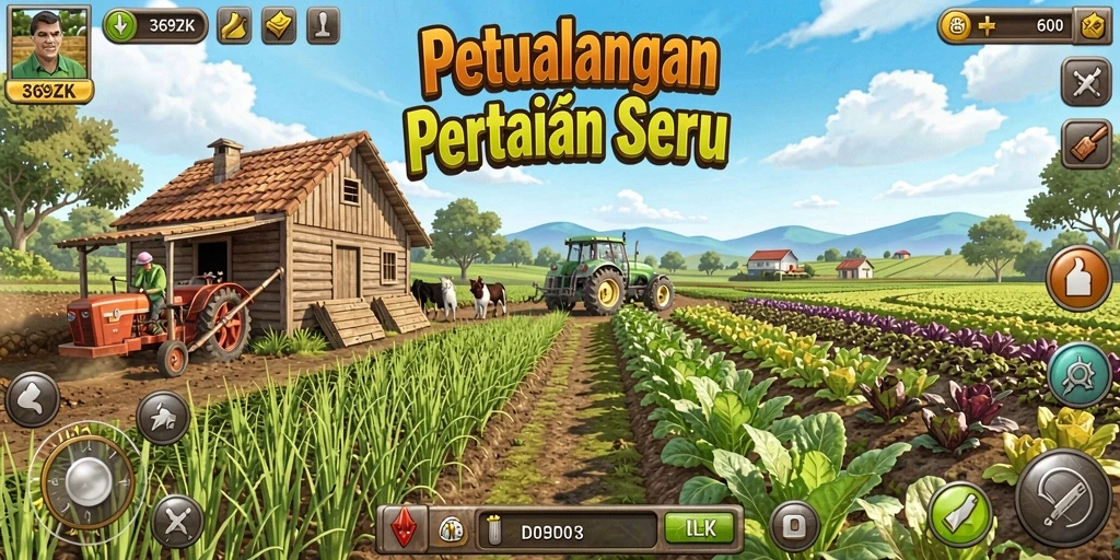 Tampilan gameplay seru di 369ZK dengan aktivitas pertanian.