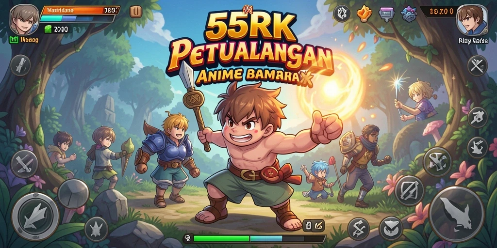 Screenshot gameplay 55RK menampilkan aksi seru dan karakter anime yang menarik.