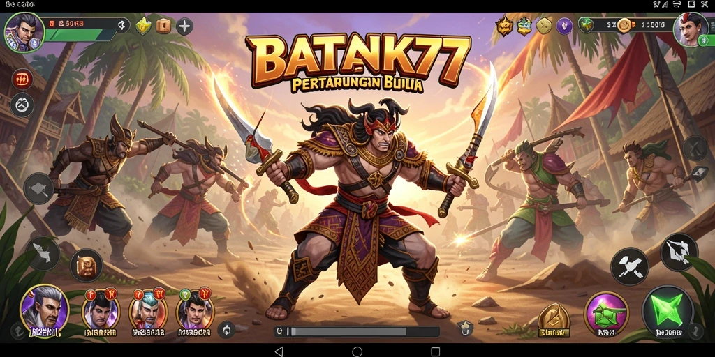 Screenshot gameplay BATIK77 menampilkan pertarungan intens yang penuh strategi.