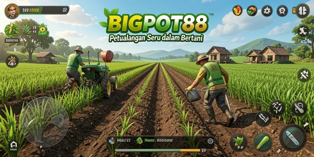 Screenshot gameplay BIGPOT88 menunjukkan keindahan pertanian yang dikelola pemain.