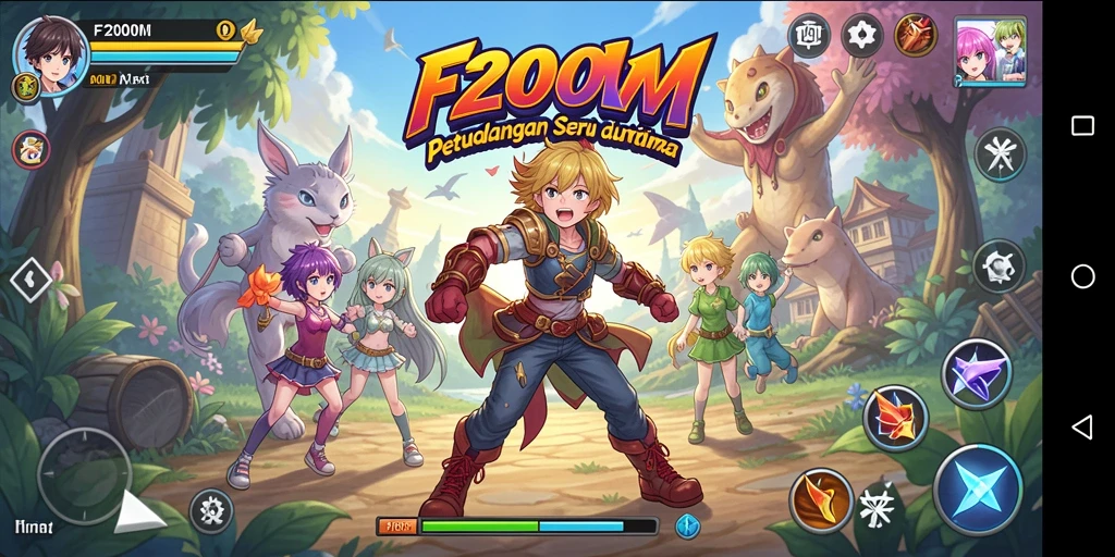 Gameplay menarik F200M dengan karakter anime yang penuh warna.