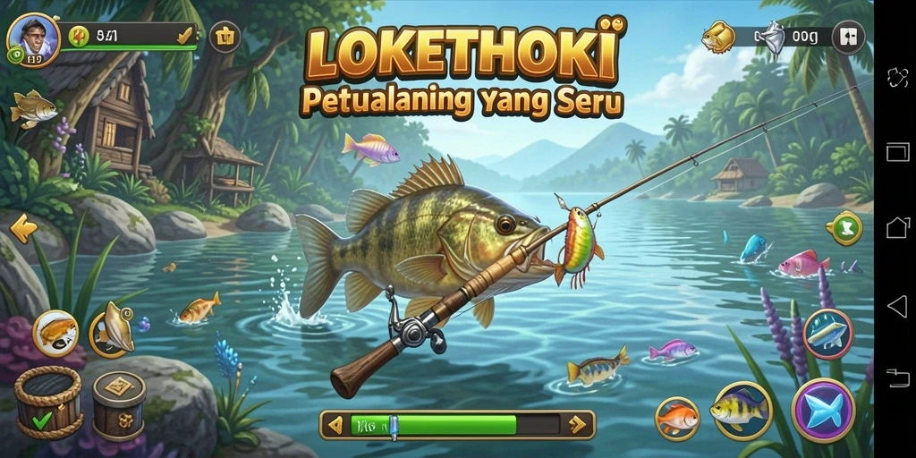 Screenshot gameplay LOKETHOKI dengan pengalaman memancing yang mendebarkan.