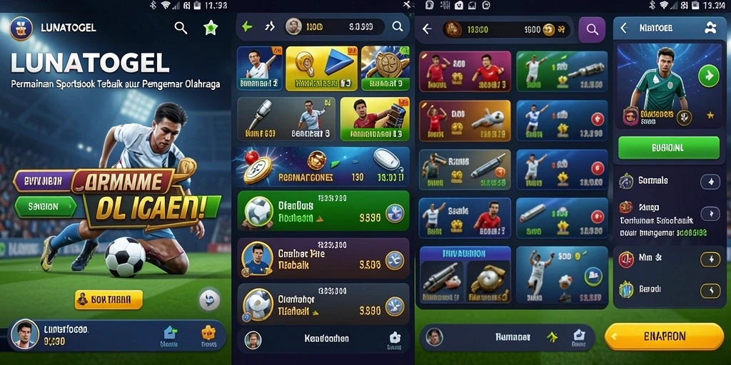 Tampilan antarmuka LUNATOGEL dengan fitur sportsbook yang menarik.