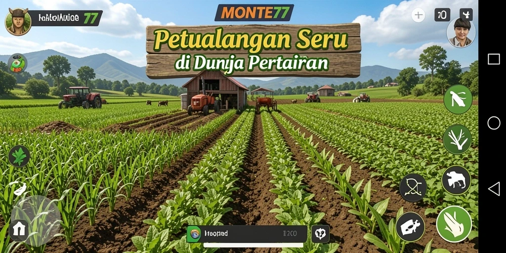 Tangkapan layar permainan MONTE77 menampilkan aktivitas pertanian yang seru.