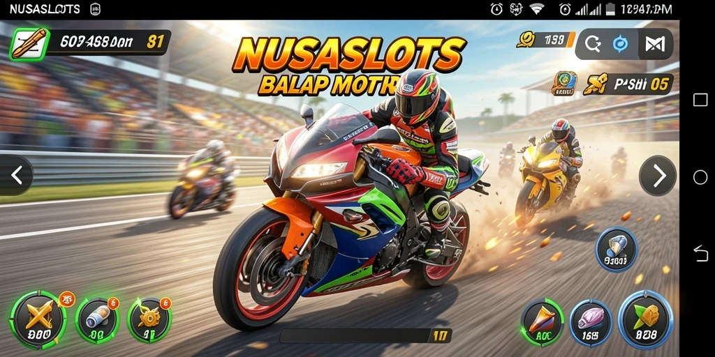 Screenshot gameplay menunjukkan aksi balap motor yang menegangkan.