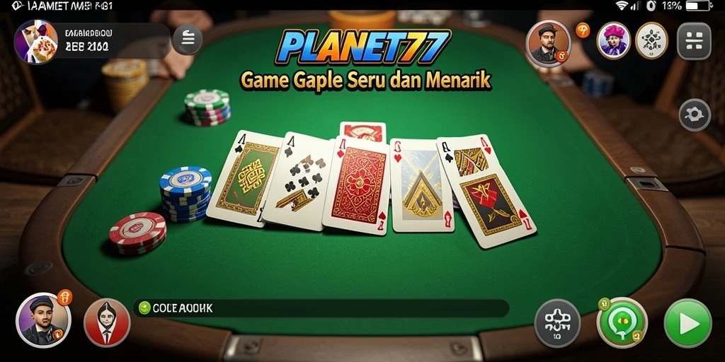 Tampilan layar utama gameplay Gaple di PLANET77 yang seru dan interaktif.