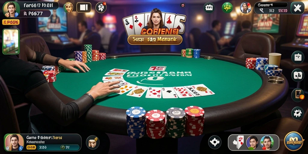 Tampilan screenshot utama RP6677 yang menunjukkan gameplay poker yang intens.